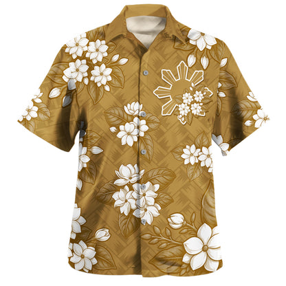 Philippines Filipinos Hawaiian Shirt Sun Sampaguita Flower Lauhala Pattern Style