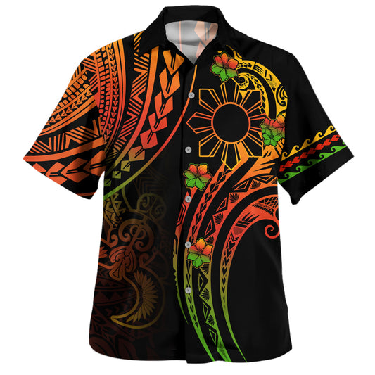 Philippines Filipinos Hawaiian Shirt Tribal Polynesian Sun Sampaguita Flower Reggae