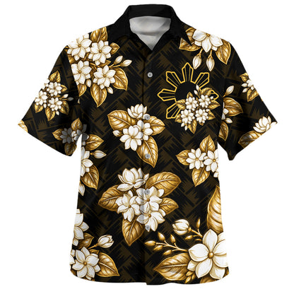 Philippines Filipinos Hawaiian Shirt Sun Sampaguita Flower Lauhala Pattern Style