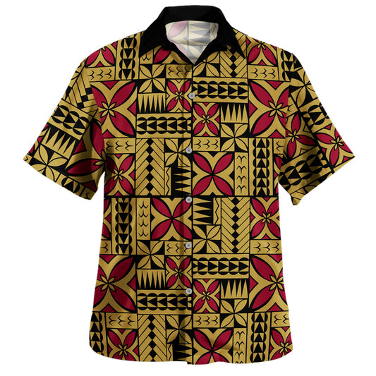 Samoa Hawaiian Shirt Siapo Design Tribal Pattern Yellow