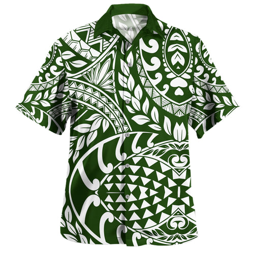 Polynesia Hawaiian Shirt Tribal Print Fabric Leave