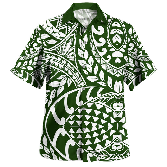 Polynesia Hawaiian Shirt Tribal Print Fabric Leave