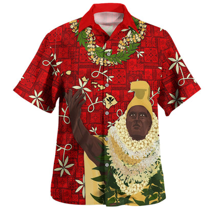 Hawaii Hawaiian Shirt Puakenikeni And Maile lei King Kamehameha Elvis Red Aloha
