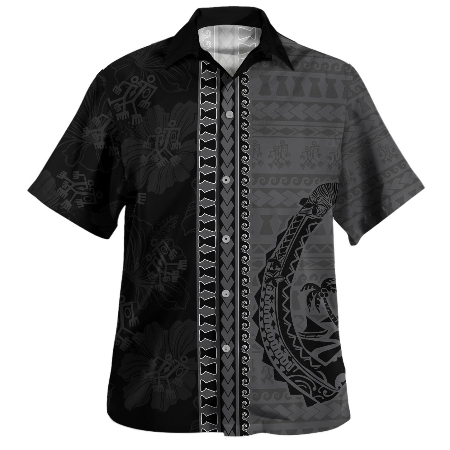 Guam Hawaiian Shirt Chamorro Black Monochrome Tribal