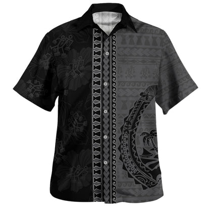 Guam Hawaiian Shirt Chamorro Black Monochrome Tribal