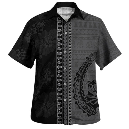 Guam Hawaiian Shirt Chamorro Black Monochrome Tribal