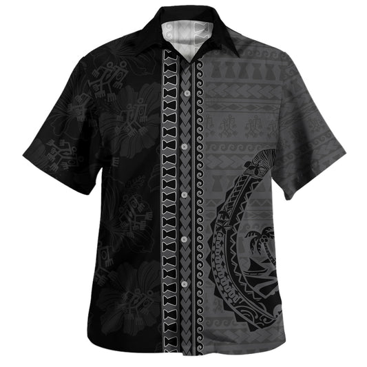 Guam Hawaiian Shirt Chamorro Black Monochrome Tribal