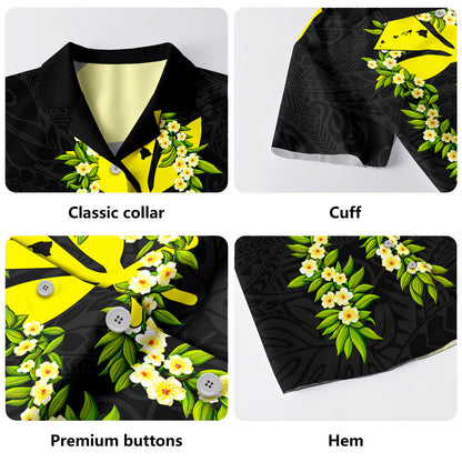 Hawaii Combo Dress And Shirt Tribal Leaf Ti Leaf Lei