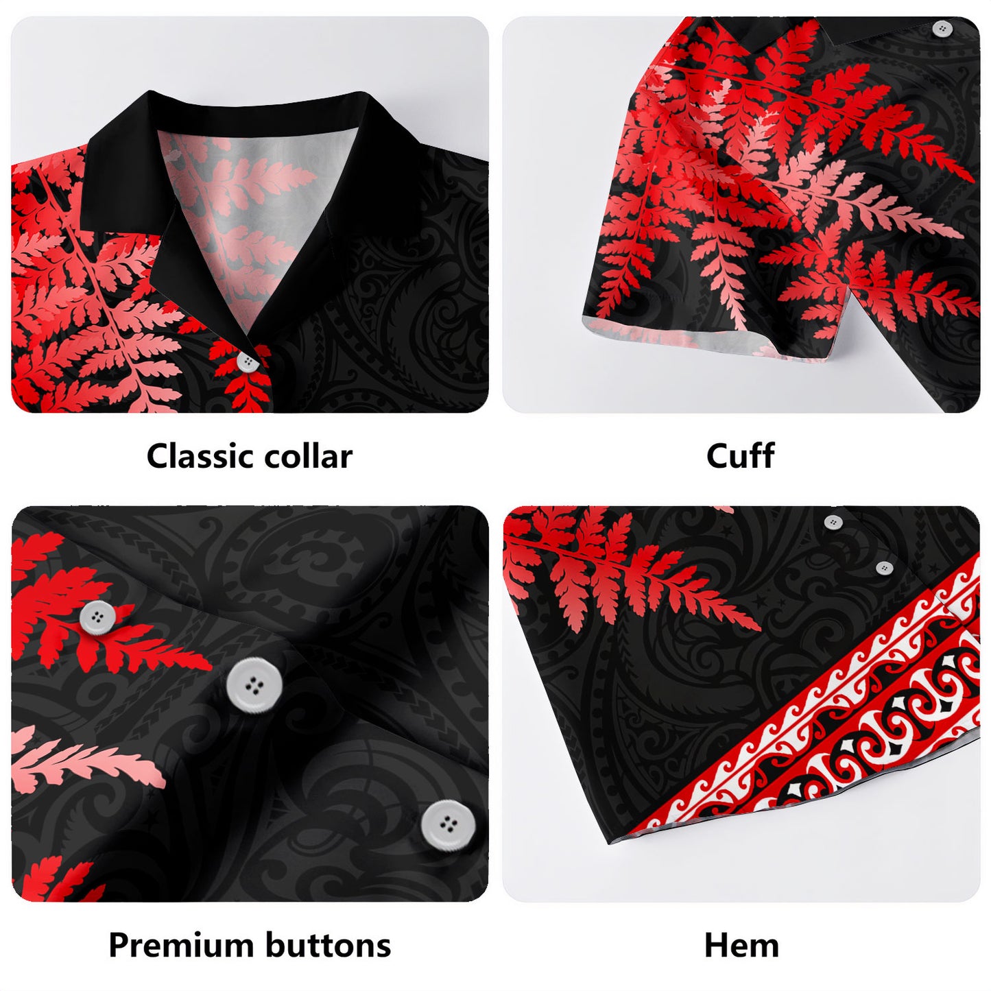 New Zealand Hawaiian Shirt Maori Pattern Silver Fern Leaves