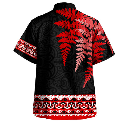 New Zealand Hawaiian Shirt Maori Pattern Silver Fern Leaves