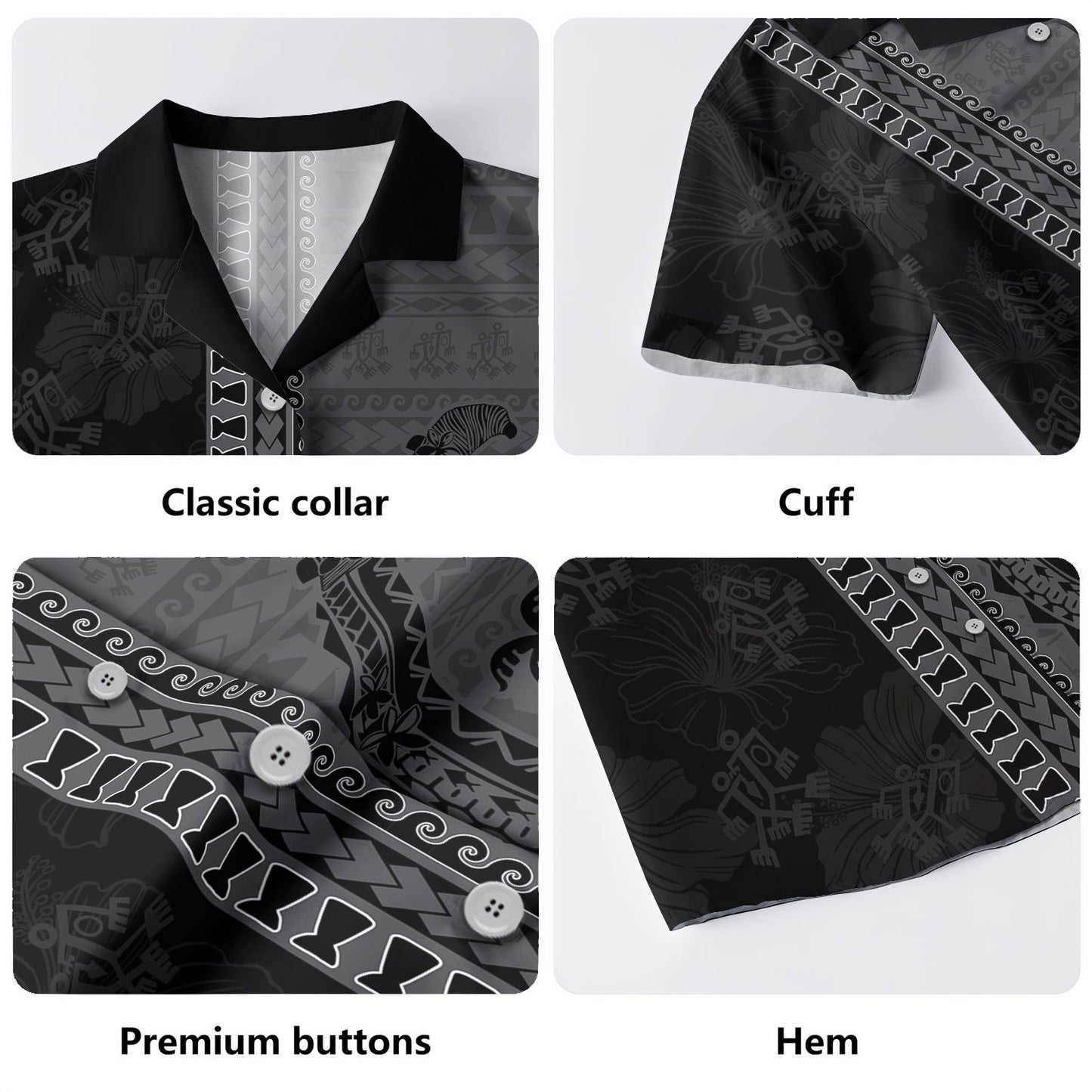 Guam Hawaiian Shirt Chamorro Black Monochrome Tribal