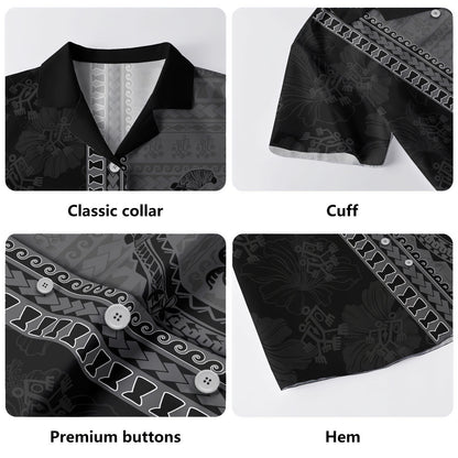 Guam Hawaiian Shirt Chamorro Black Monochrome Tribal