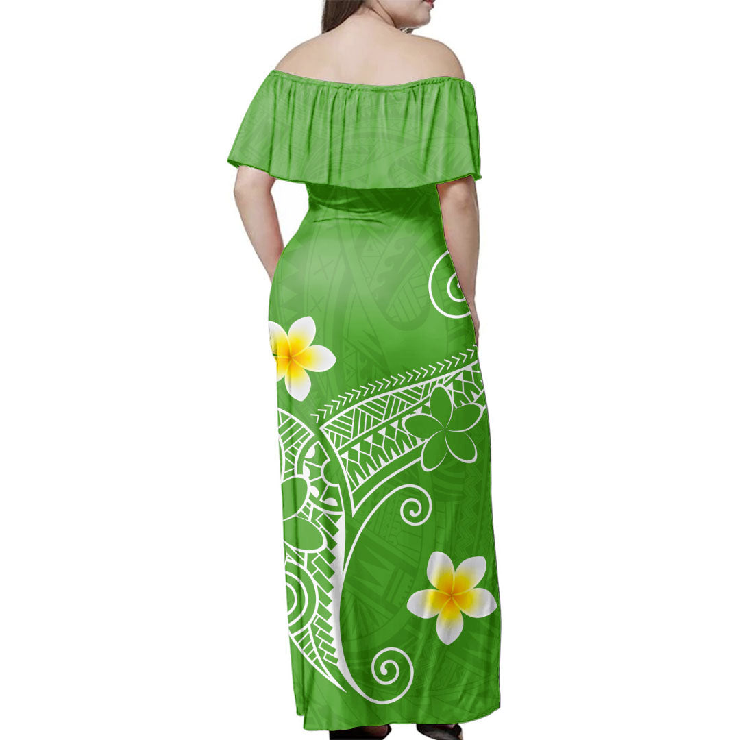 Hawaii  Woman Off Shoulder Long Dress Polynesia Floral Tribal Style Color
