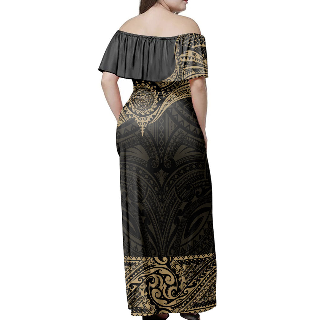 Hawaii  Woman Off Shoulder Long Dress Polynesia Tribal Tattoo