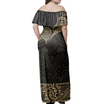Hawaii  Woman Off Shoulder Long Dress Polynesia Tribal Tattoo