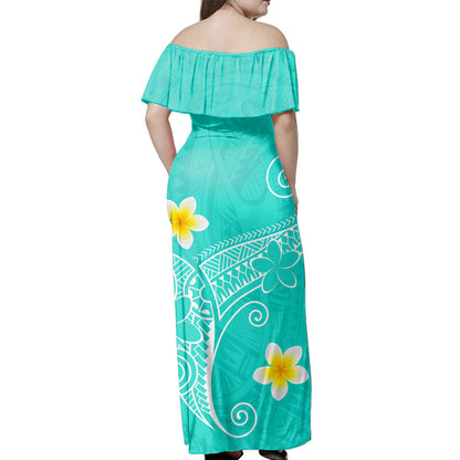 Hawaii  Woman Off Shoulder Long Dress Polynesia Floral Tribal Style Color