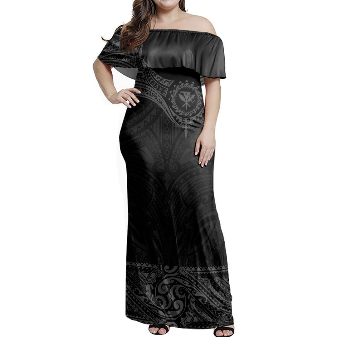 Hawaii  Woman Off Shoulder Long Dress Polynesia Tribal Tattoo