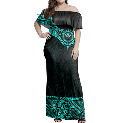 Hawaii  Woman Off Shoulder Long Dress Polynesia Tribal Tattoo