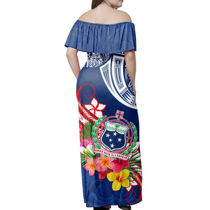 Samoa Off Shoulder Long Dress Polynesian Tribal Tattoo Tropical