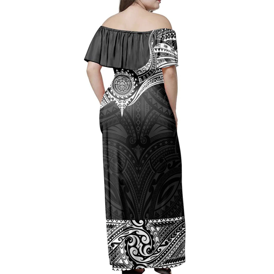 Hawaii  Woman Off Shoulder Long Dress Polynesia Tribal Tattoo