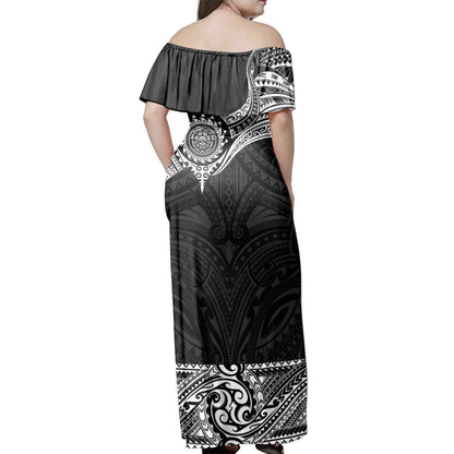 Hawaii  Woman Off Shoulder Long Dress Polynesia Tribal Tattoo