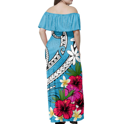 Polynesian Woman Off Shoulder Long Dress Tribal Polynesia Tropical Summer