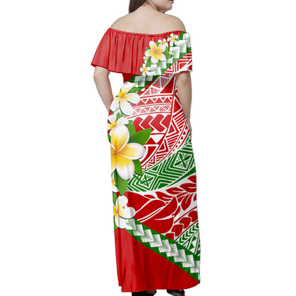 Polynesia Woman Off Shoulder Long Dress Tribal Polynesia Tropical Summer Vibes
