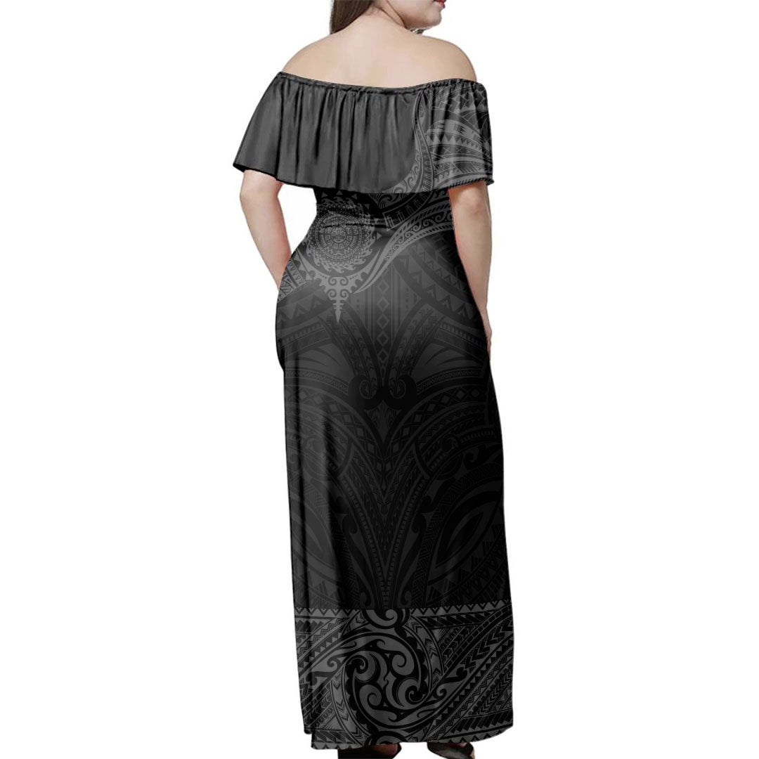 Hawaii  Woman Off Shoulder Long Dress Polynesia Tribal Tattoo