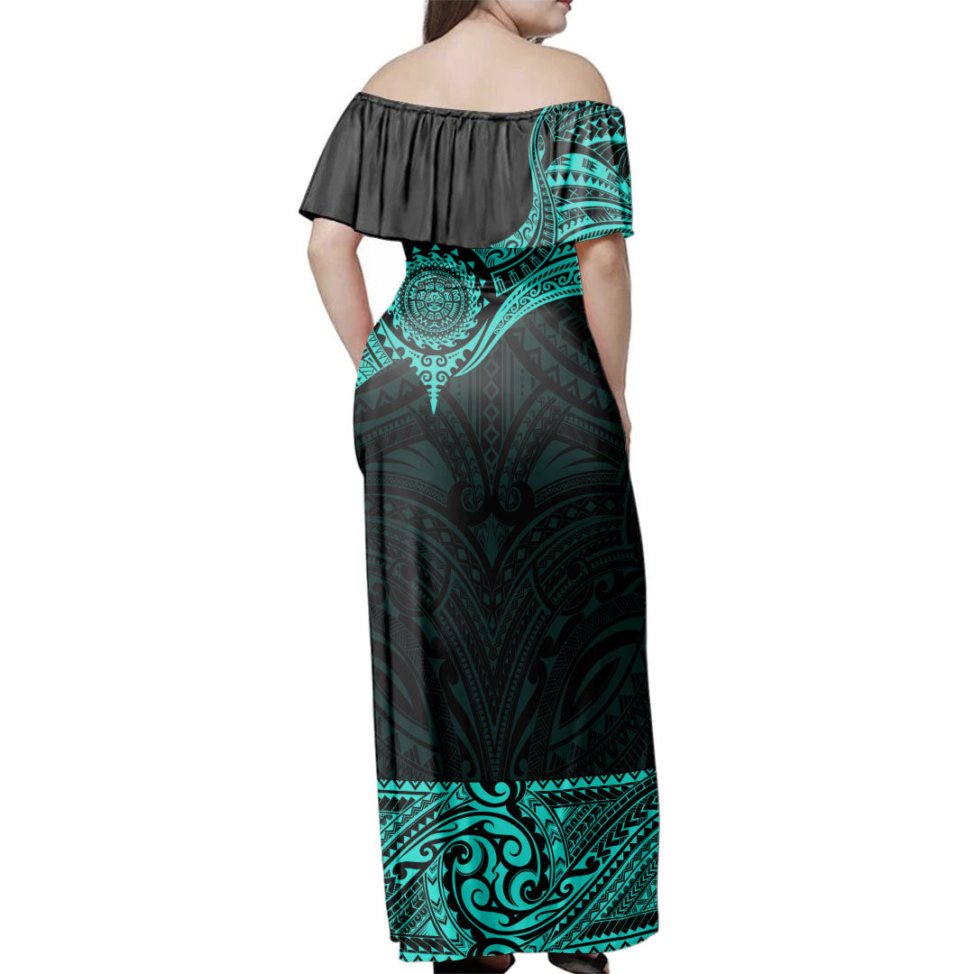 Hawaii  Woman Off Shoulder Long Dress Polynesia Tribal Tattoo
