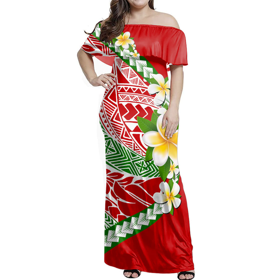 Polynesia Woman Off Shoulder Long Dress Tribal Polynesia Tropical Summer Vibes