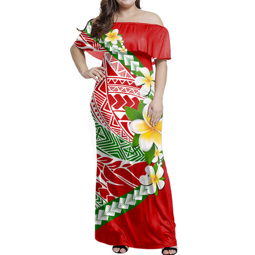 Polynesia Woman Off Shoulder Long Dress Tribal Polynesia Tropical Summer Vibes