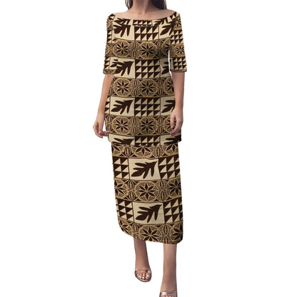 Samoa Combo Puletasi And Shirt Tapa Traditional Classic Style