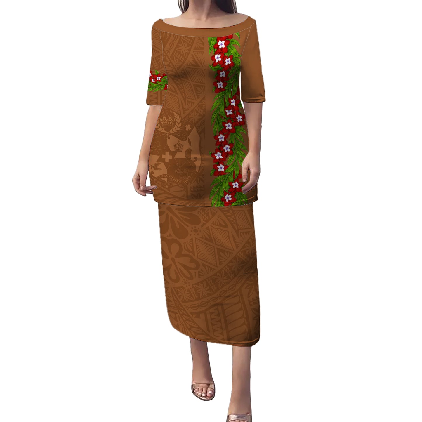Tonga Puletasi Heilala Floral Ngatu Pattern Island Style
