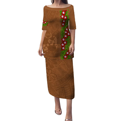 Tonga Puletasi Heilala Floral Ngatu Pattern Island Style