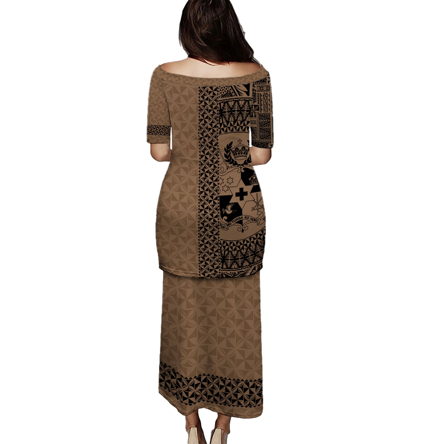 Tonga Combo Puletasi And Shirt Coat Of Arms Ngatu Tapa Heritage Style