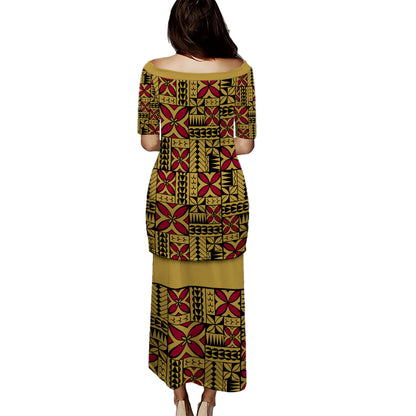 Samoa Puletasi Siapo Design Tribal Pattern Yellow