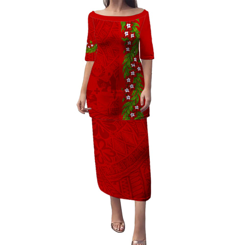 Tonga Puletasi Heilala Floral Ngatu Pattern Island Style