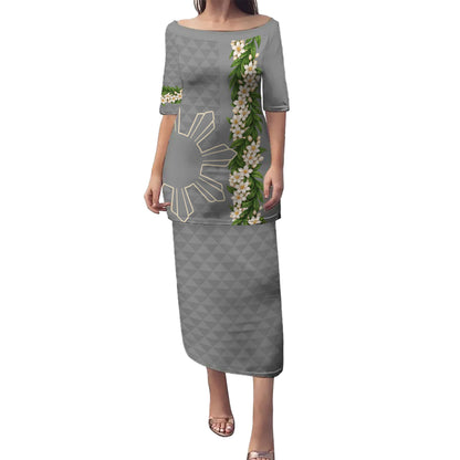 Philippines Filipinos Combo Puletasi And Shirt Sampaguita Flower Sun Pattern Island Style