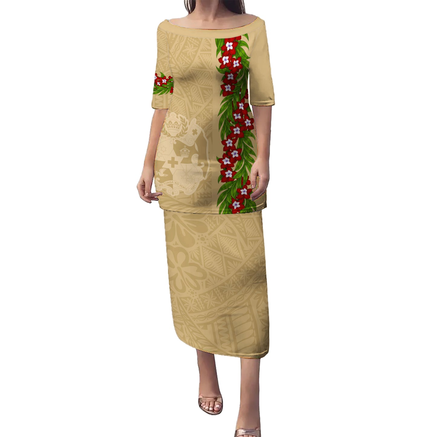 Tonga Puletasi Heilala Floral Ngatu Pattern Island Style