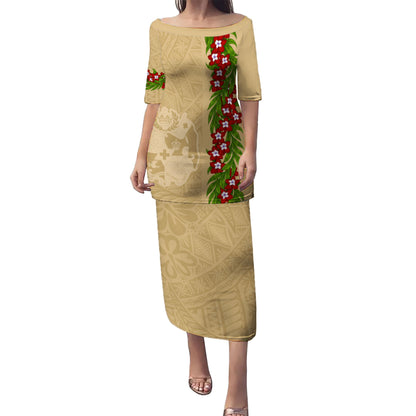 Tonga Puletasi Heilala Floral Ngatu Pattern Island Style