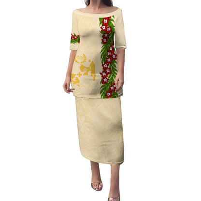 Tonga Puletasi Heilala Floral Ngatu Pattern Island Style
