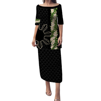 Philippines Filipinos Combo Puletasi And Shirt Sampaguita Flower Sun Pattern Island Style