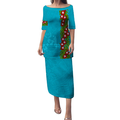 Tonga Puletasi Heilala Floral Ngatu Pattern Island Style