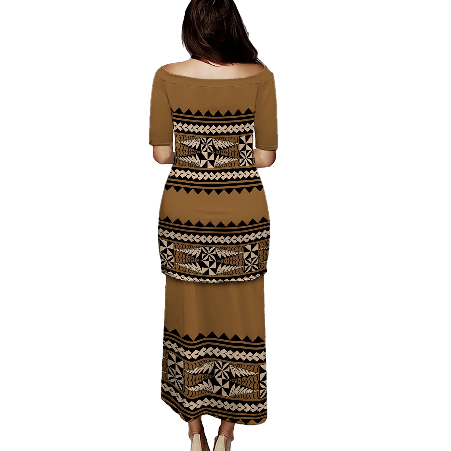 Tonga Puletasi Tribal Ngatu Tapa Brown