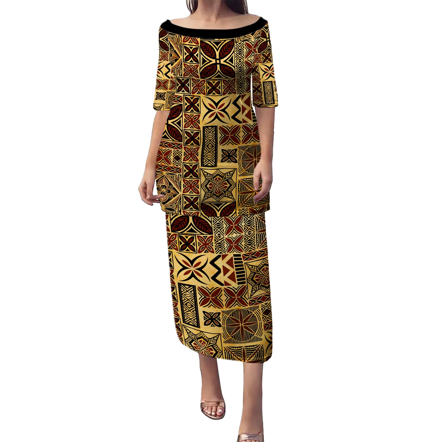 Samoa Combo Puletasi And Shirt Tapa Design Dobby Fabric