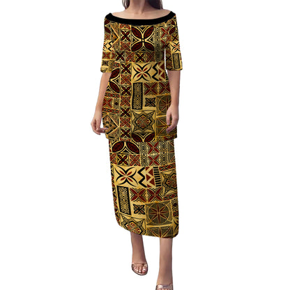 Samoa Combo Puletasi And Shirt Tapa Design Dobby Fabric