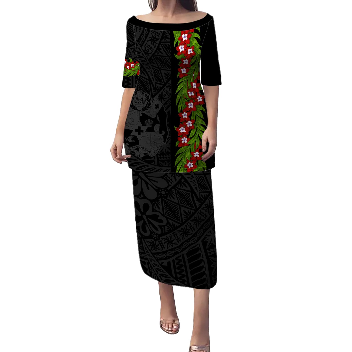 Tonga Puletasi Heilala Floral Ngatu Pattern Island Style