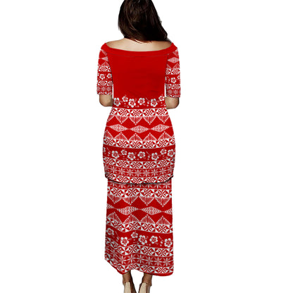 Tonga Combo Puletasi And Shirt Ngatu Pattern Tapa With Hibiscus