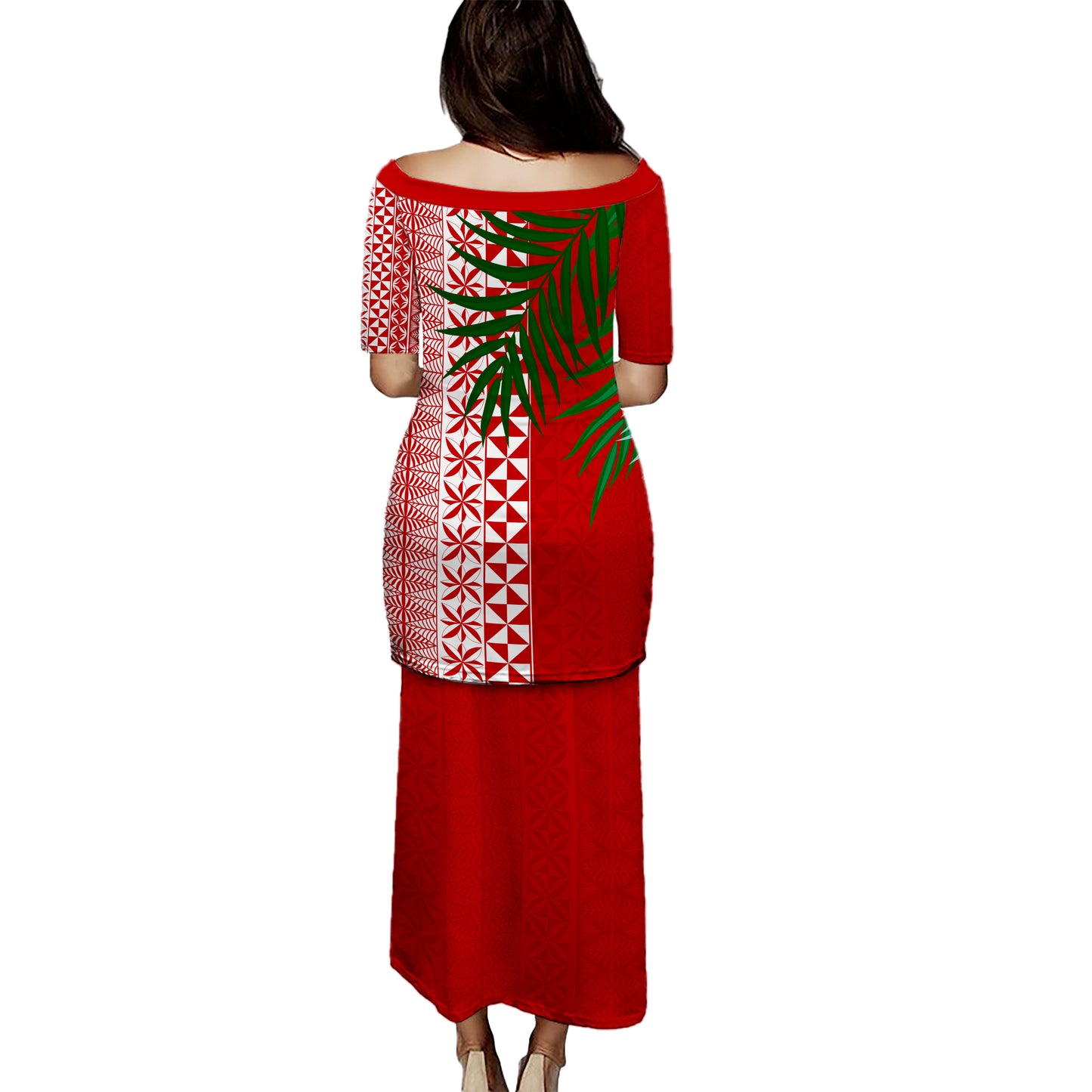 Tonga Combo Puletasi And Shirt Ngatu Design Pattern Leaves