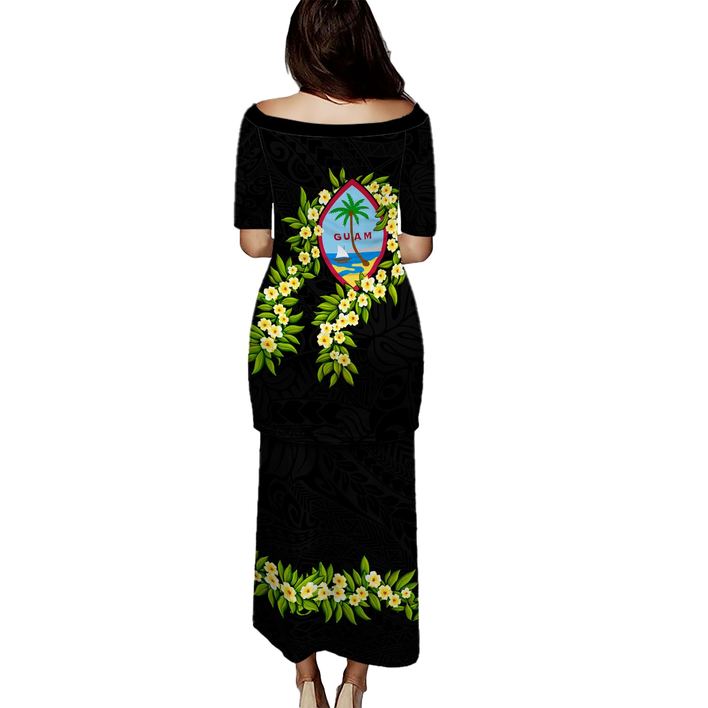 Guam Combo Puletasi And Shirt Tribal Leaf Ti Leaf Lei